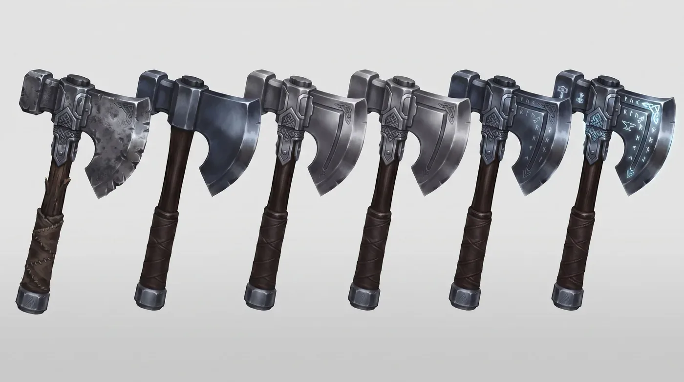 Concept de progression de qualité d’une hache dans Mithrall